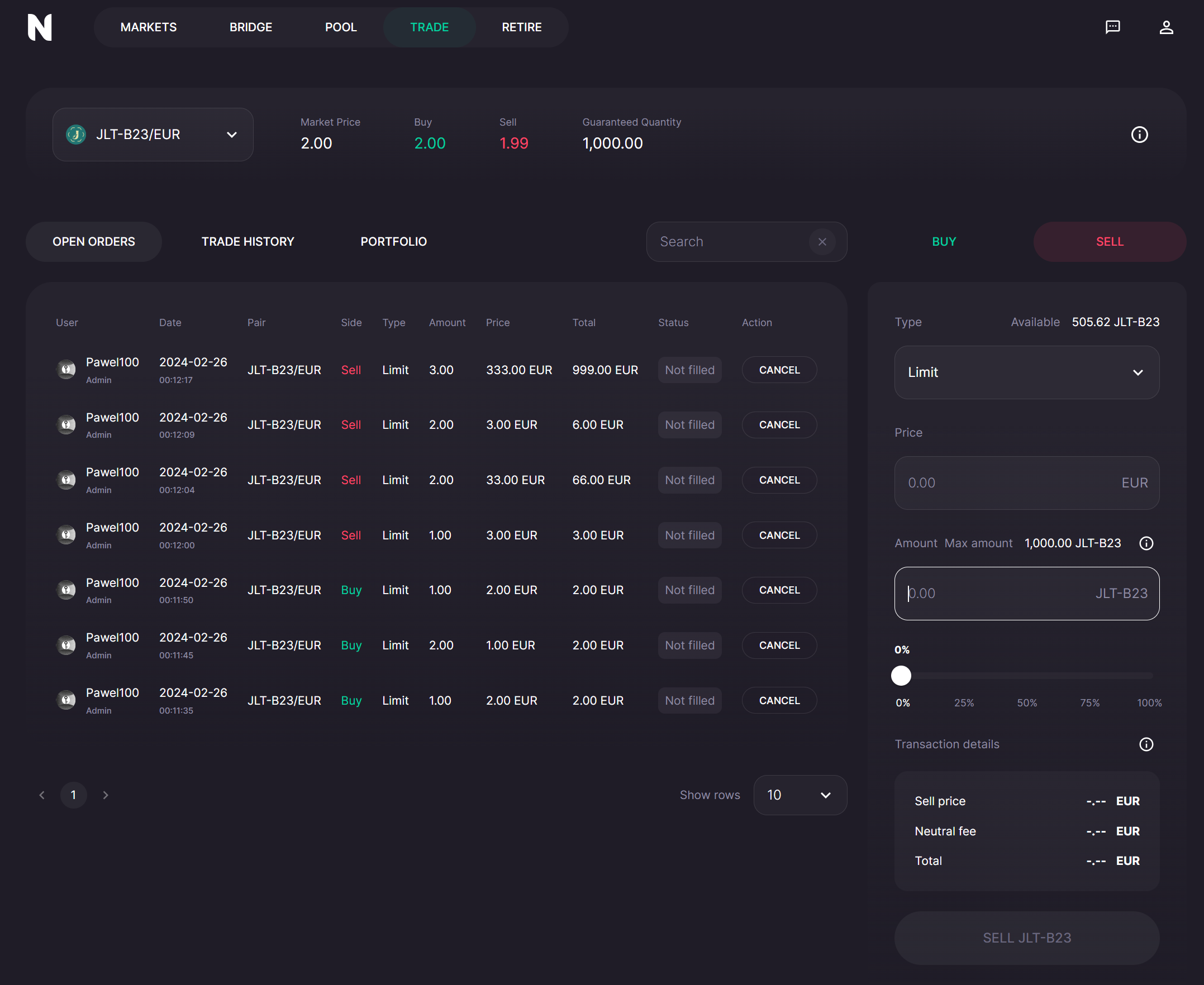 Neutral Exchange interface